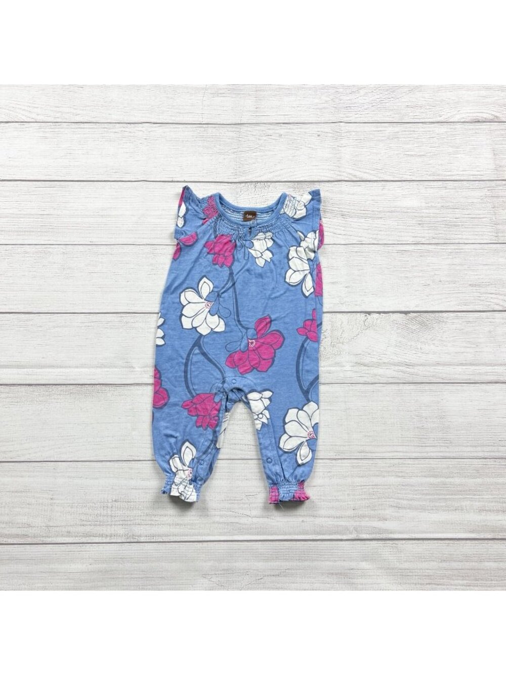 Tea Collection Baby Girl Floral Print Romper Blue Multicolor 3-6 Months